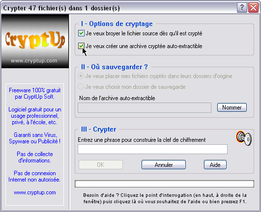 Fen�tre principale de CryptUp